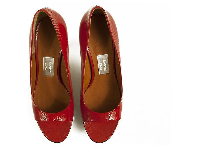 Lanvin Rot Lackleder Holzabsatz Plattform Peep Toe Pumps Schuhgröße 40 - Ansicht 2