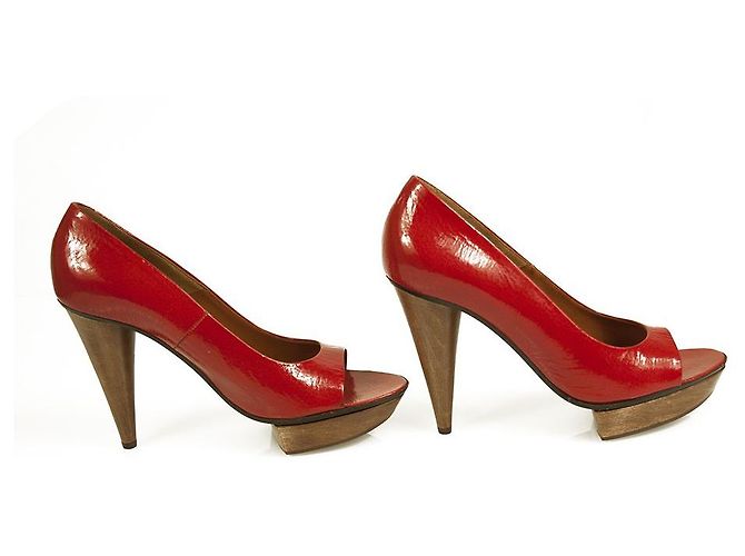 Lanvin Rot Lackleder Holzabsatz Plattform Peep Toe Pumps Schuhgröße 40 - Ansicht 5