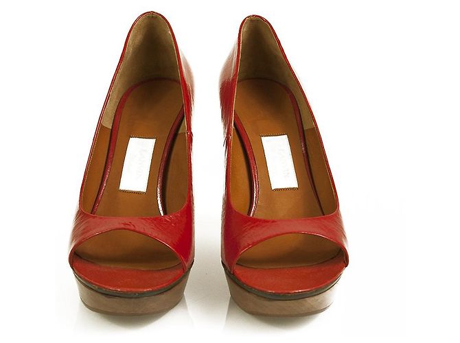Lanvin Rot Lackleder Holzabsatz Plattform Peep Toe Pumps Schuhgröße 40 - Ansicht 6
