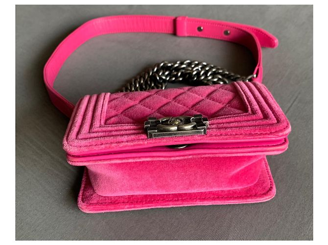 Borsa Chanel Boy Nano in velluto fucsia Fuschia - vista 4