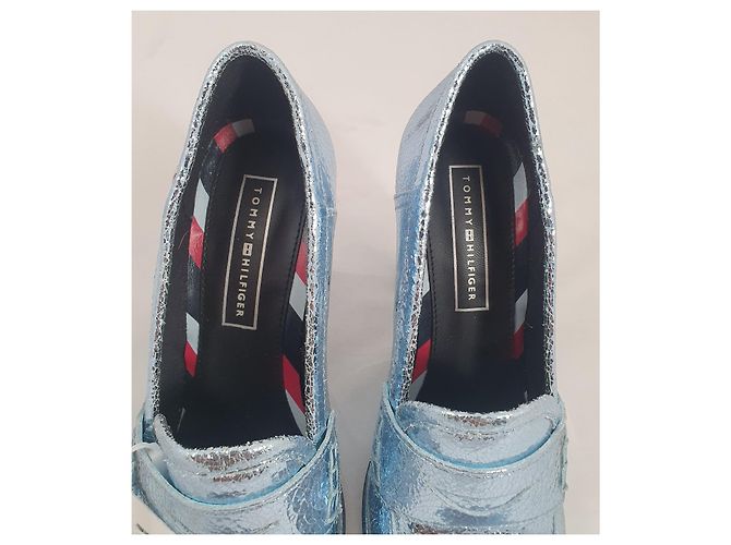 Décolleté Tommy Hilfiger Crackle Metallic Blu Pelle Metallico - vista 4
