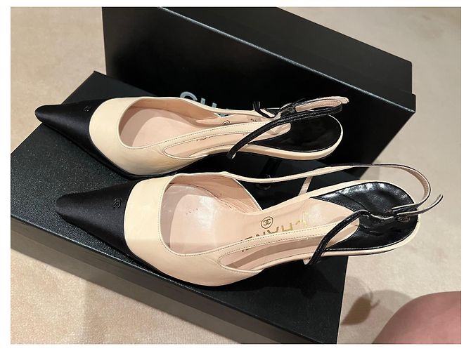 Décolleté chanel beige sling back - vista 8