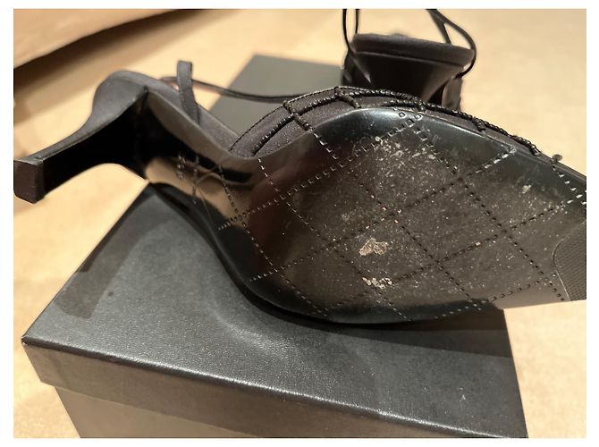 Décolleté slingback Chanel in raso nero e strass - vista 5