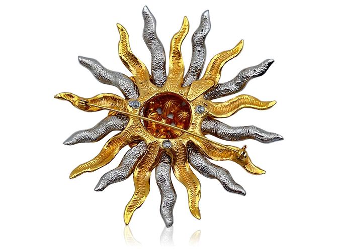 Goossens Spilla da sole Robert Vintage grande in metallo dorato e cristalli D'oro - vista 2