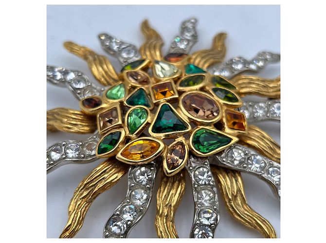 Goossens Spilla da sole Robert Vintage grande in metallo dorato e cristalli D'oro - vista 3