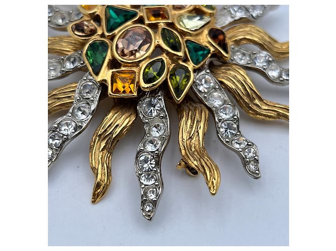 Goossens Spilla da sole Robert Vintage grande in metallo dorato e cristalli D'oro - vista 4