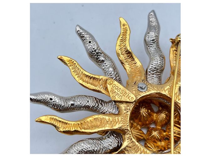 Goossens Spilla da sole Robert Vintage grande in metallo dorato e cristalli D'oro - vista 5