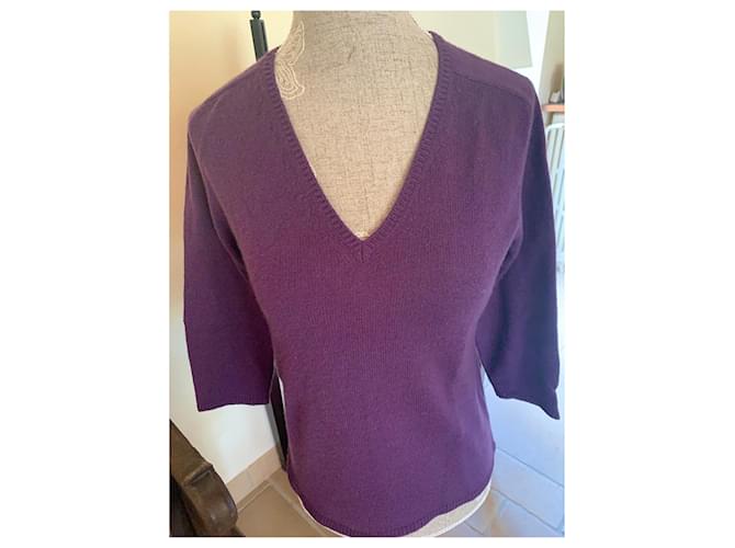 Malo Cashmere Pullover Dunkelviolett V Ausschnitt - Ansicht 2