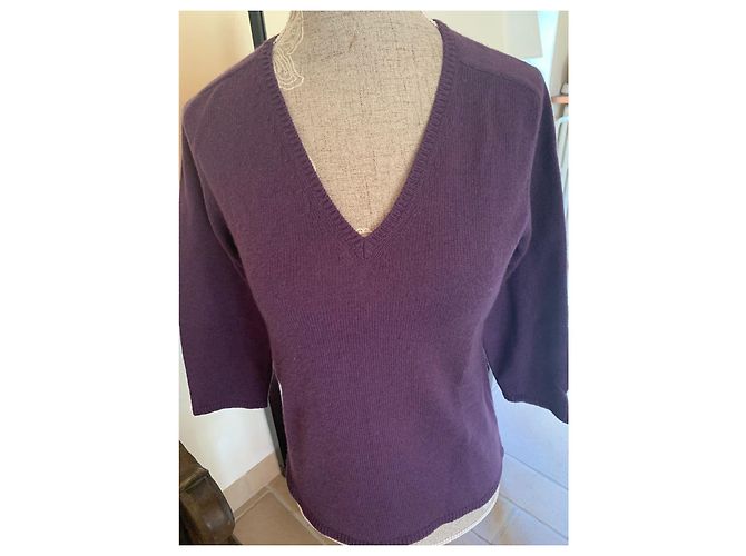 Malo Cashmere Pullover Dunkelviolett V Ausschnitt - Ansicht 3