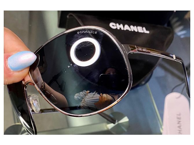 Chanel Sonnenbrille schwarz silber metall - Ansicht 3