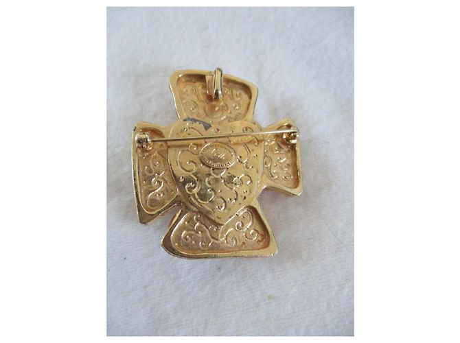Pendente Spilla a Croce Christian Lacroix Placcato Oro Gold hardware - vista 3