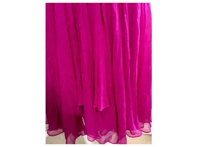 Vestido de chiffon de seda Marchesa Notte com alças cravejadas Rosa Fuschia - vista 5