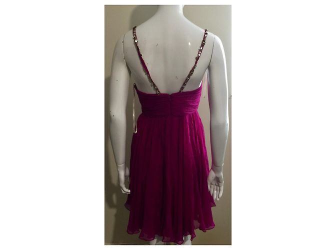 Vestido de chiffon de seda Marchesa Notte com alças cravejadas Rosa Fuschia - vista 9