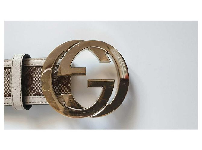 Gucci-Gürtel mit gefütterter G-Schnalle Silber Beige - Ansicht 2
