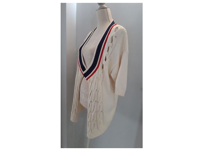 Carven Strickjacke Eggshell aus Baumwolle mit Zopfmuster Aus weiß - Ansicht 2