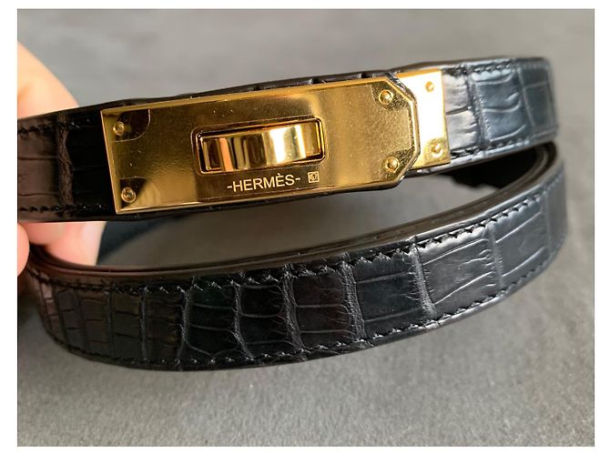 Hermès Kelly Gürtel aus schwarzem Alligatorleder - Ansicht 4