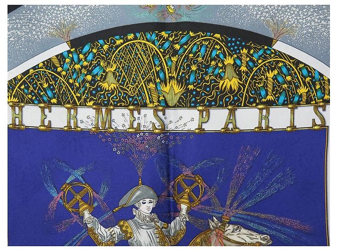 Hermès SCIARPA QUADRATA HERMES FUOCHI D'ARTIFICIO 90 SPILLA IN SETA DUCHENE SCIARPA IN SETA BLU Blu navy - vista 4