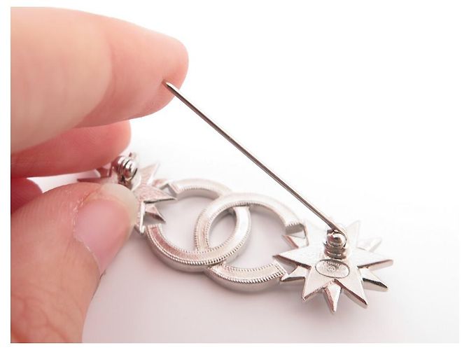 NEUE CHANEL BROSCHE STERN MOND LOGO CC STRASS PARIS DALLAS 2015 Brosche Silber - Ansicht 4