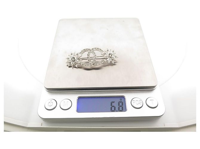 NEUE CHANEL BROSCHE STERN MOND LOGO CC STRASS PARIS DALLAS 2015 Brosche Silber - Ansicht 6