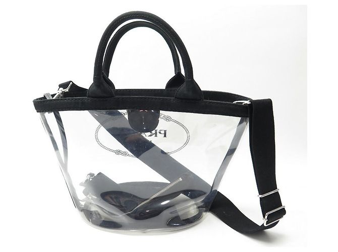 Etiquette HANDTASCHE PRADA CABAS PLEXI PM 1BG187 SCHWARZE HANDTASCHE AUS TRANSPARENTEM KUNSTSTOFF - Ansicht 2