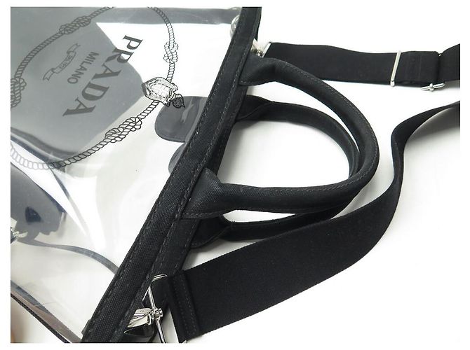 Etiquette HANDTASCHE PRADA CABAS PLEXI PM 1BG187 SCHWARZE HANDTASCHE AUS TRANSPARENTEM KUNSTSTOFF - Ansicht 4