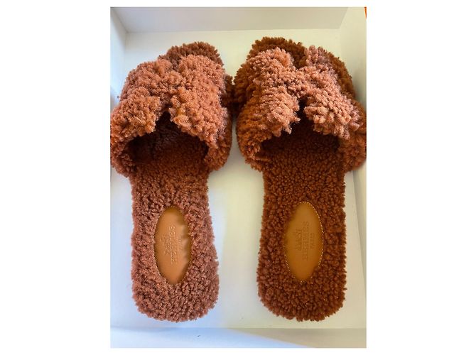 Hermès Oran Sandalen Braun Wolle Größe 37 - Ansicht 6