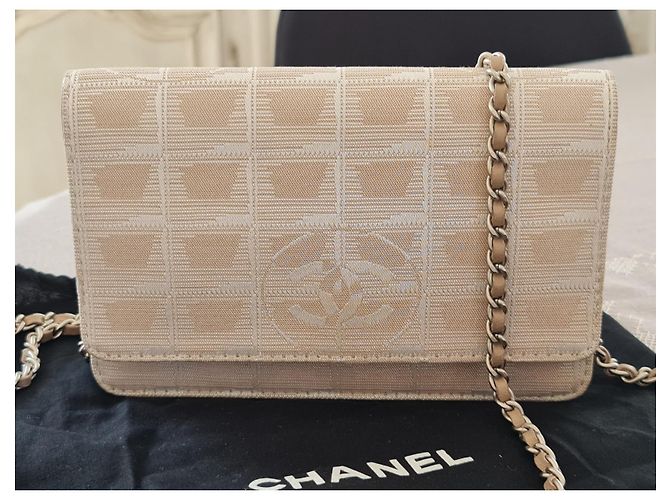 Chanel Wallet on Chain Beige in tessuto - vista 10