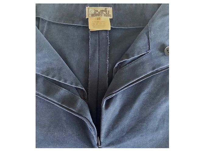 Pantalones rectos de algodón azul marino Hermès - vista 8
