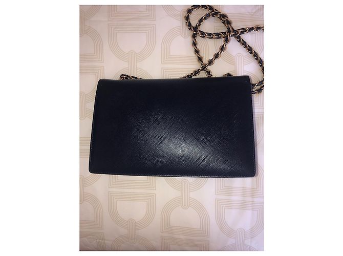 Borsa a mano Salvatore Ferragamo in pelle blu con tracolla a catena - vista 7