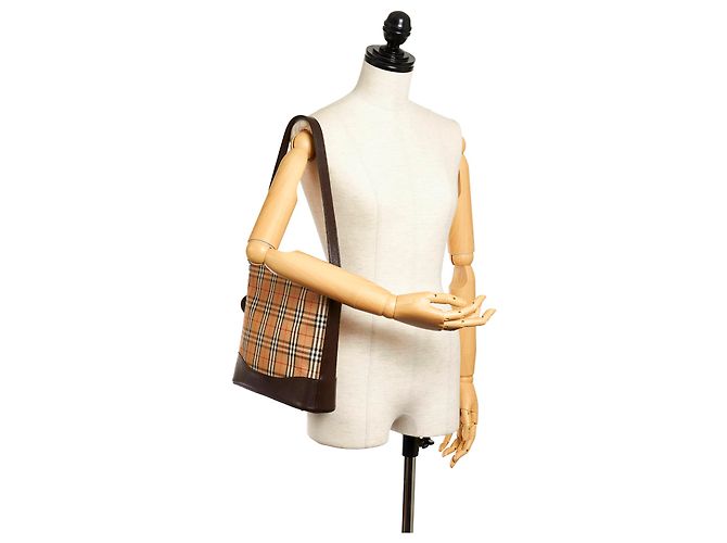 Borsa a tracolla in tela check Burberry Brown Haymarket Marrone Multicolore Beige - vista 8