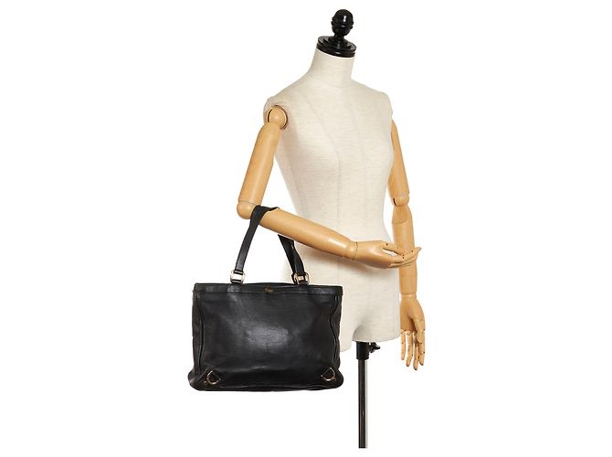 Sac cabas en cuir à anneau en D noir Abbey Gucci - vue 11