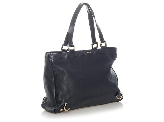 Sac cabas en cuir à anneau en D noir Abbey Gucci - vue 2