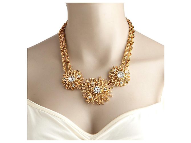 Collana Kenneth Jay Lane dorata con cristalli D'oro - vista 5
