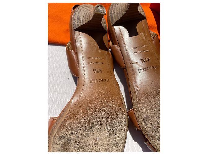 Sandali Hermès Sling back 70 pelle marrone - vista 6