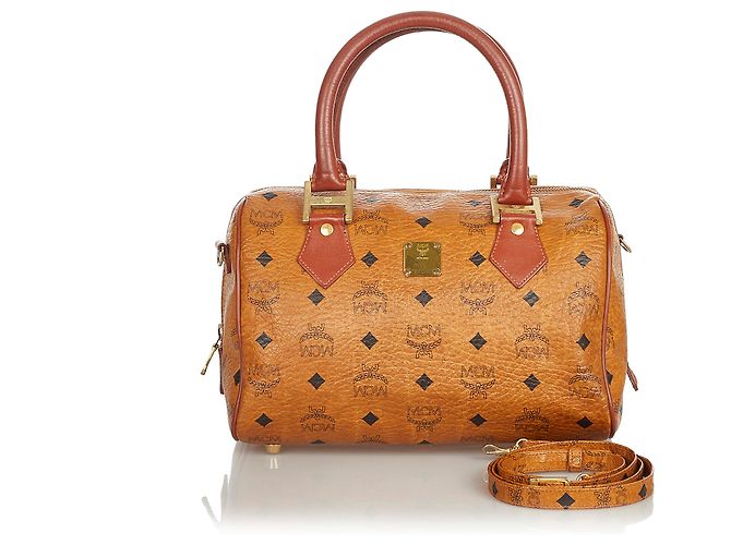Borsa Boston in pelle MCM Brown Visetos Marrone Nero - vista 10
