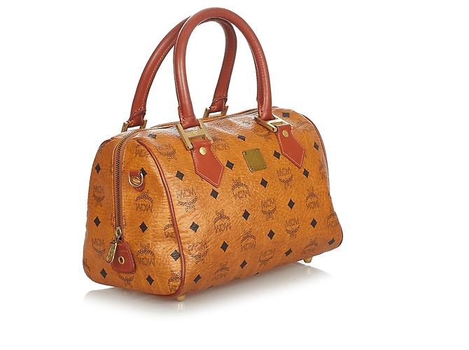 Borsa Boston in pelle MCM Brown Visetos Marrone Nero - vista 2