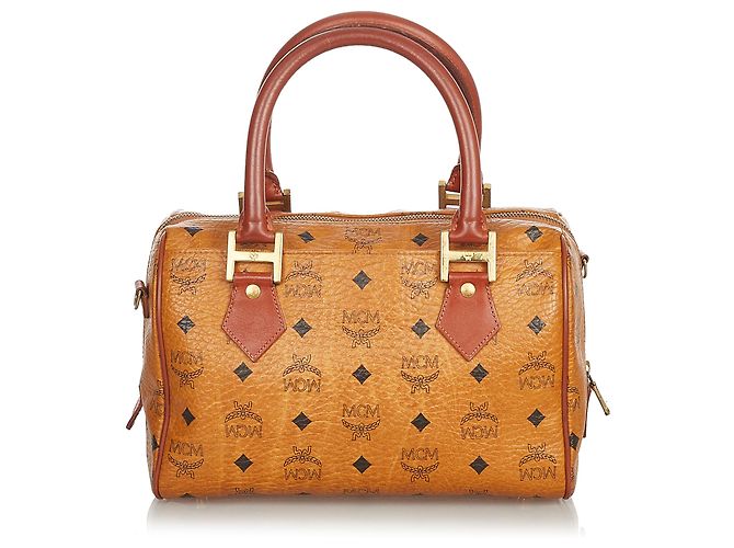 Borsa Boston in pelle MCM Brown Visetos Marrone Nero - vista 3