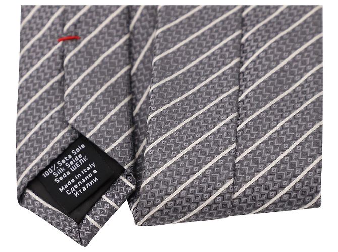 Cravatta a righe Hugo Boss in seta grigia Grigio - vista 3