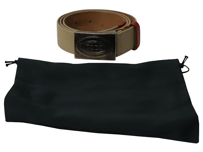 Tod's Logo Buckle Belt in Beige Canvas - view 6