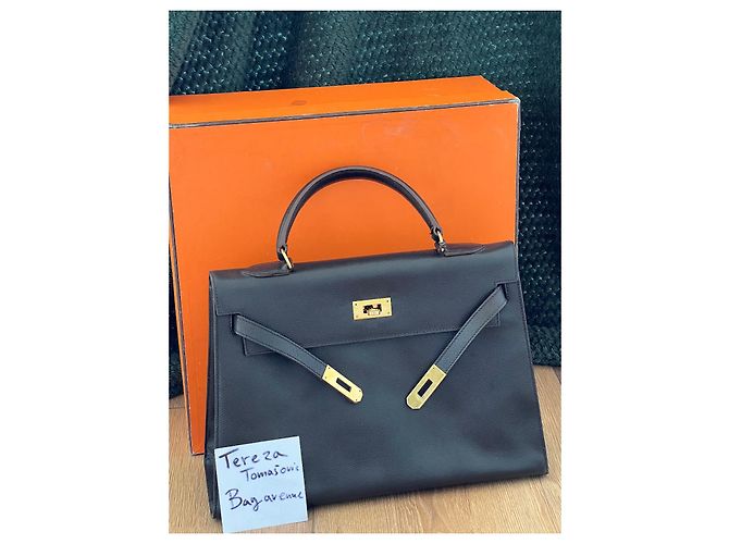 Hermès Kelly 32 de piel Courchevel marrón oscuro - vista 7