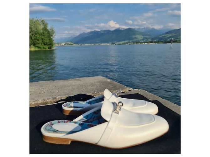 Hermès Sabot Hermes Oz in pelle bianca Bianco - vista 3