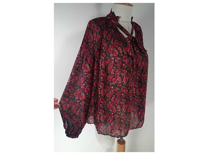 Ralph Lauren Blumenbluse Dunkelrot Polyester M Mehrfarben Bordeaux - Ansicht 2