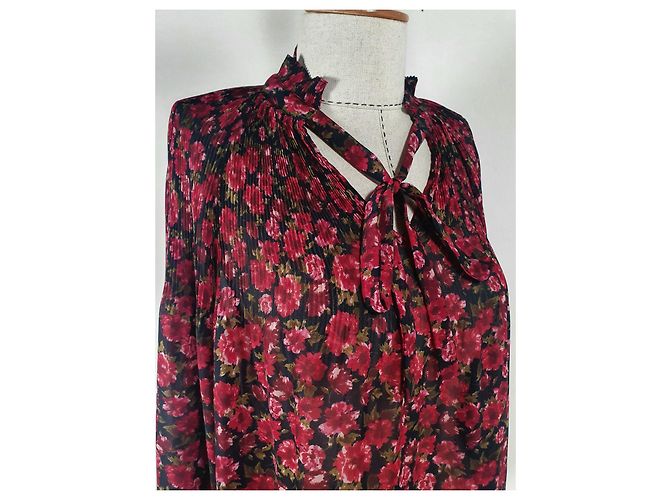 Ralph Lauren Blumenbluse Dunkelrot Polyester M Mehrfarben Bordeaux - Ansicht 3