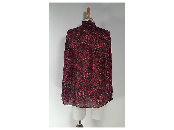 Ralph Lauren Blumenbluse Dunkelrot Polyester M Mehrfarben Bordeaux - Ansicht 4