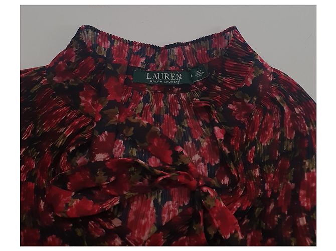 Ralph Lauren Blumenbluse Dunkelrot Polyester M Mehrfarben Bordeaux - Ansicht 5