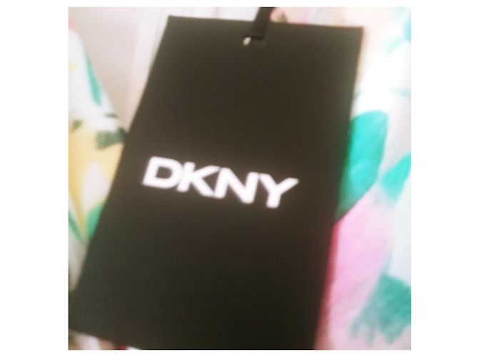 Vestido Donna Karan de seda con estampado floral rosa turquesa - vista 3