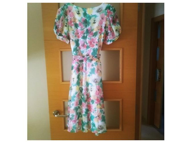 Vestido Donna Karan de seda con estampado floral rosa turquesa - vista 4