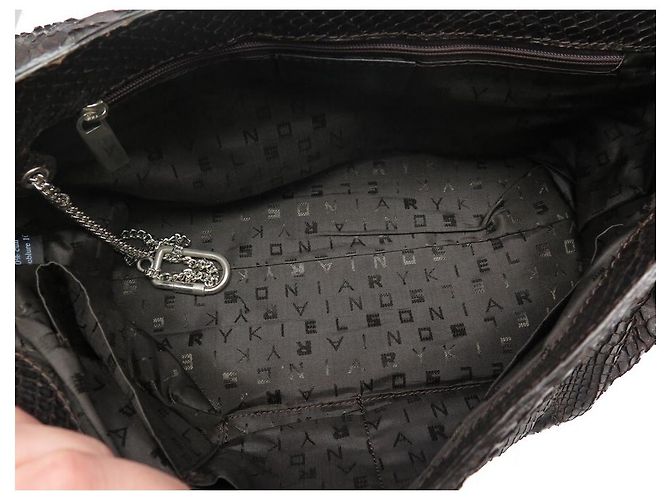 SAC A MAIN SONIA RYKIEL 30 CM EN CUIR FACON PYTHON MARRON LEATHER HAND BAG PURSE - vue 11