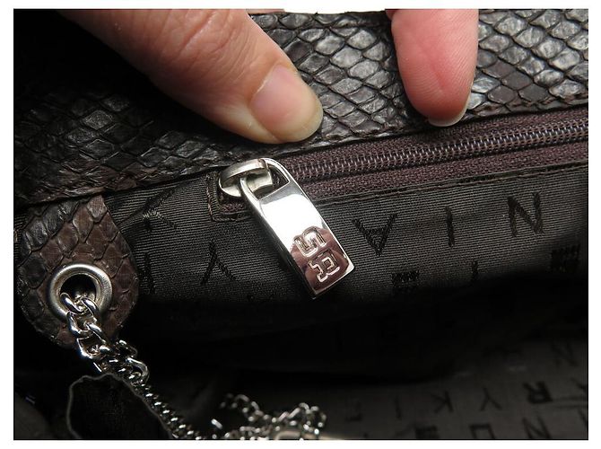 SAC A MAIN SONIA RYKIEL 30 CM EN CUIR FACON PYTHON MARRON LEATHER HAND BAG PURSE - vue 12
