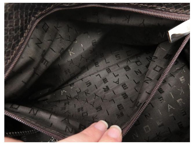SAC A MAIN SONIA RYKIEL 30 CM EN CUIR FACON PYTHON MARRON LEATHER HAND BAG PURSE - vue 17